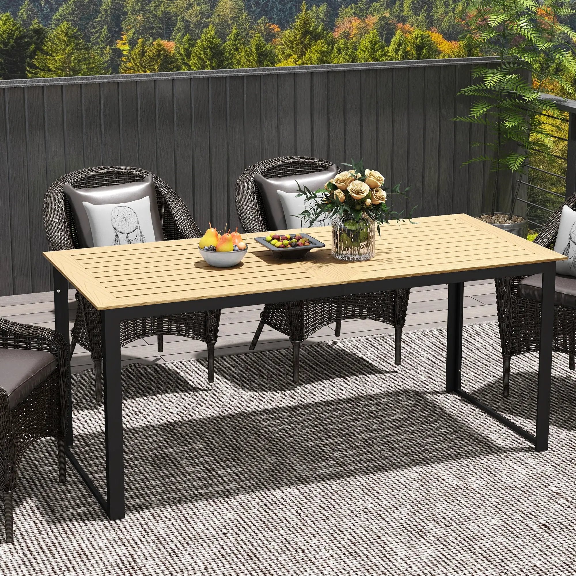 Outsunny Outsunny Garden Dining Table for 6 People with Slatted Table Top Metal Frame - Garden Table