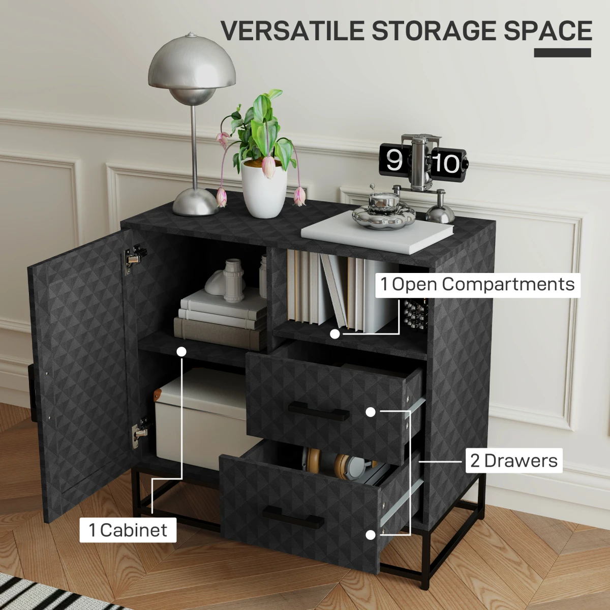 HOMCOM Storage Cabinet Medium Size With Adjustable Shelf Open Compartment And Two Drawers For Home Organization by HOMCOM