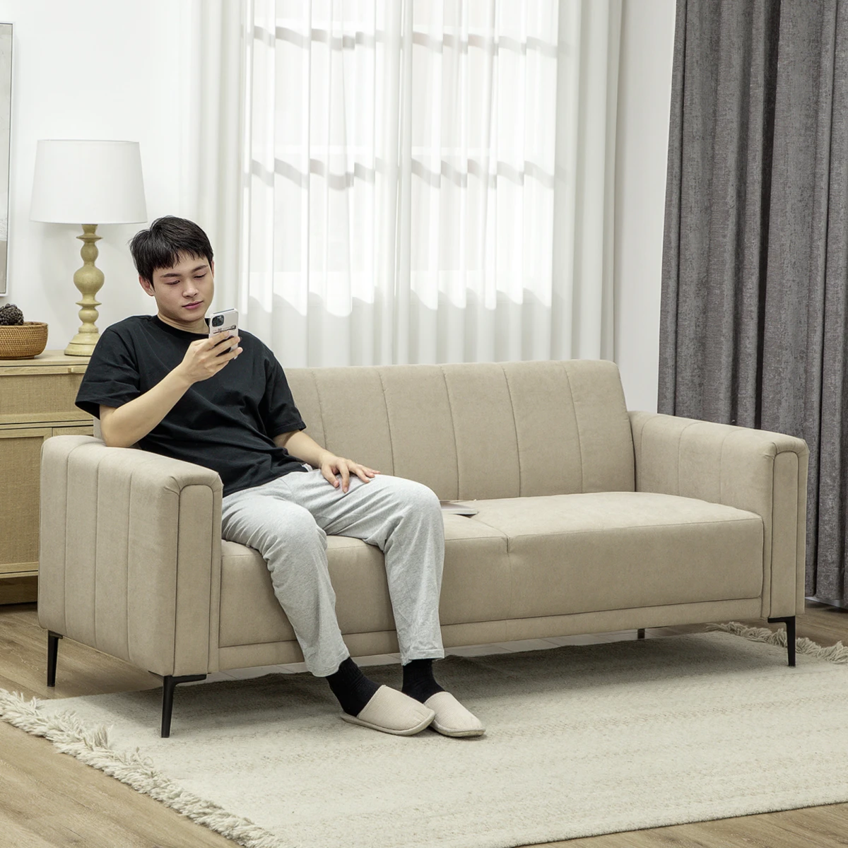 HOMCOM Three Seater Sofa Full Size Channel Tufted For Home by HOMCOM