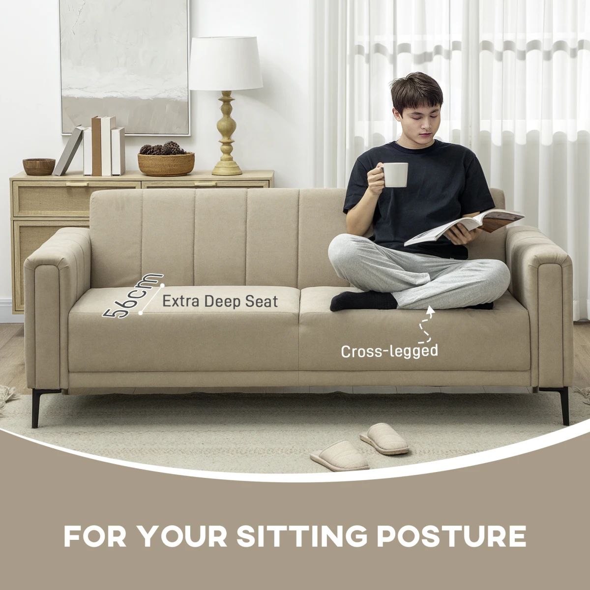 HOMCOM Three Seater Sofa Full Size Channel Tufted For Home by HOMCOM