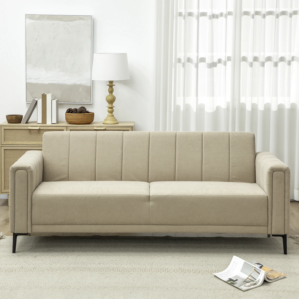 HOMCOM Three Seater Sofa Full Size Channel Tufted For Home by HOMCOM