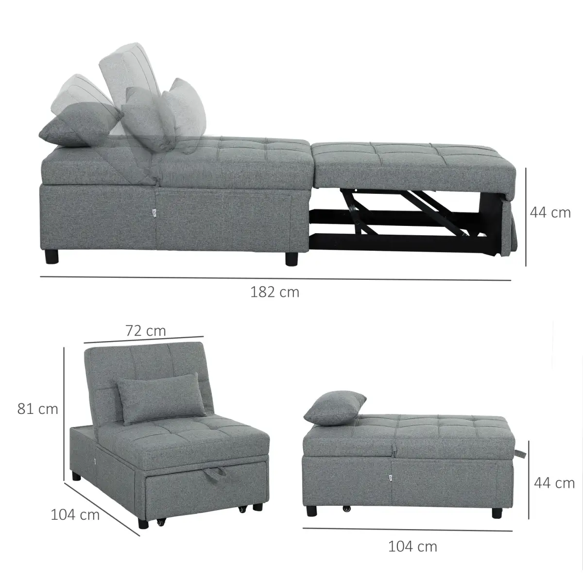 HOMCOM HOMCOM 4-in-1 Pull Out Sleeper Chair Bed with Pockets - Sofa Bed