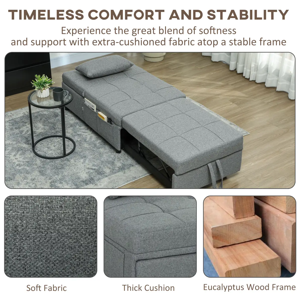 HOMCOM HOMCOM 4-in-1 Pull Out Sleeper Chair Bed with Pockets - Sofa Bed