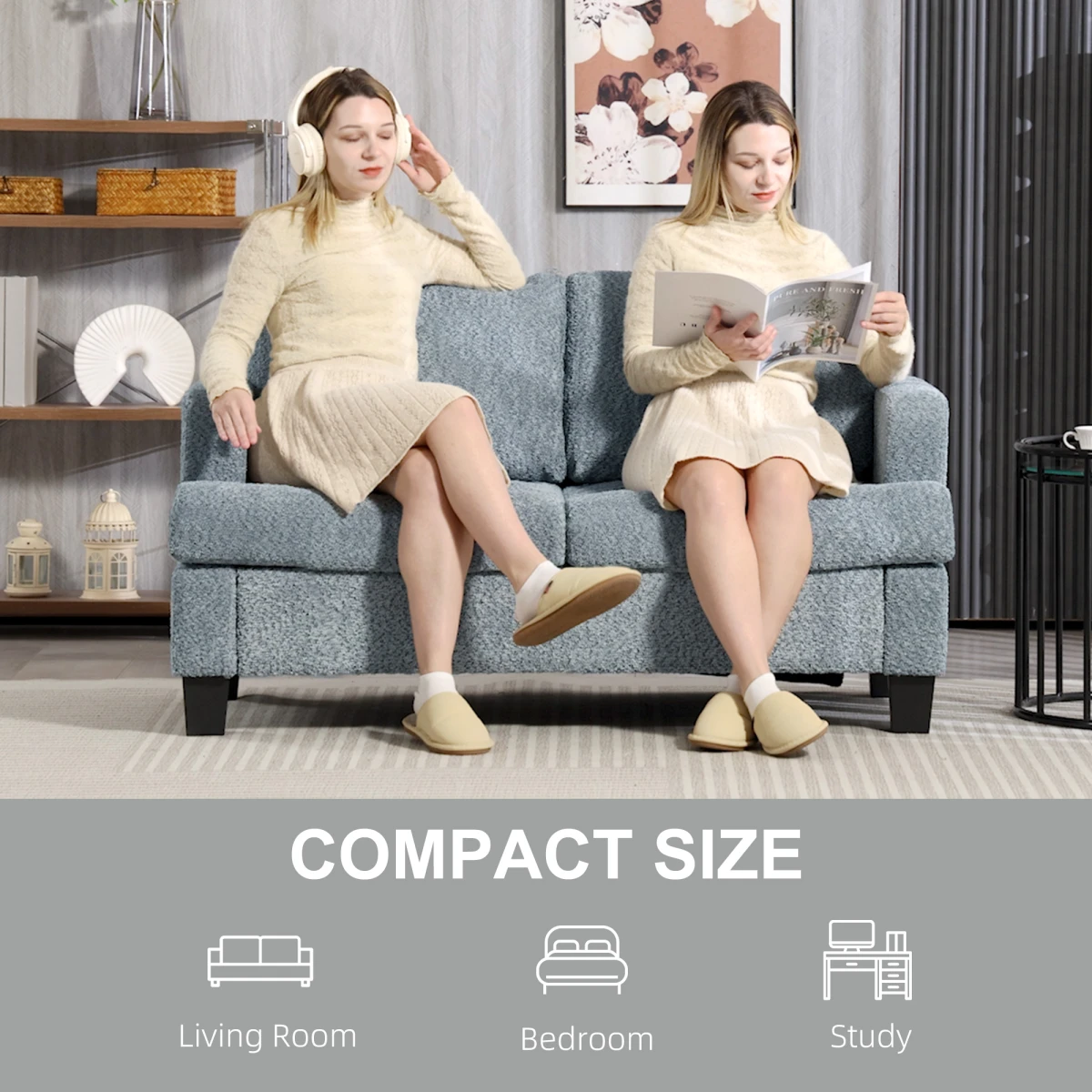 HOMCOM Chenille Loveseat 138 cm S Springs For Small Rooms - Sofa