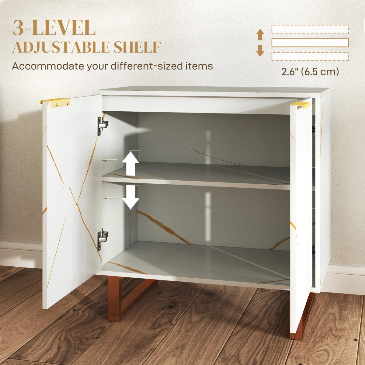 HOMCOM HOMCOM Compact Storage Cabinet With Gold Accents And Ridged Doors For Living Room - Office Storage