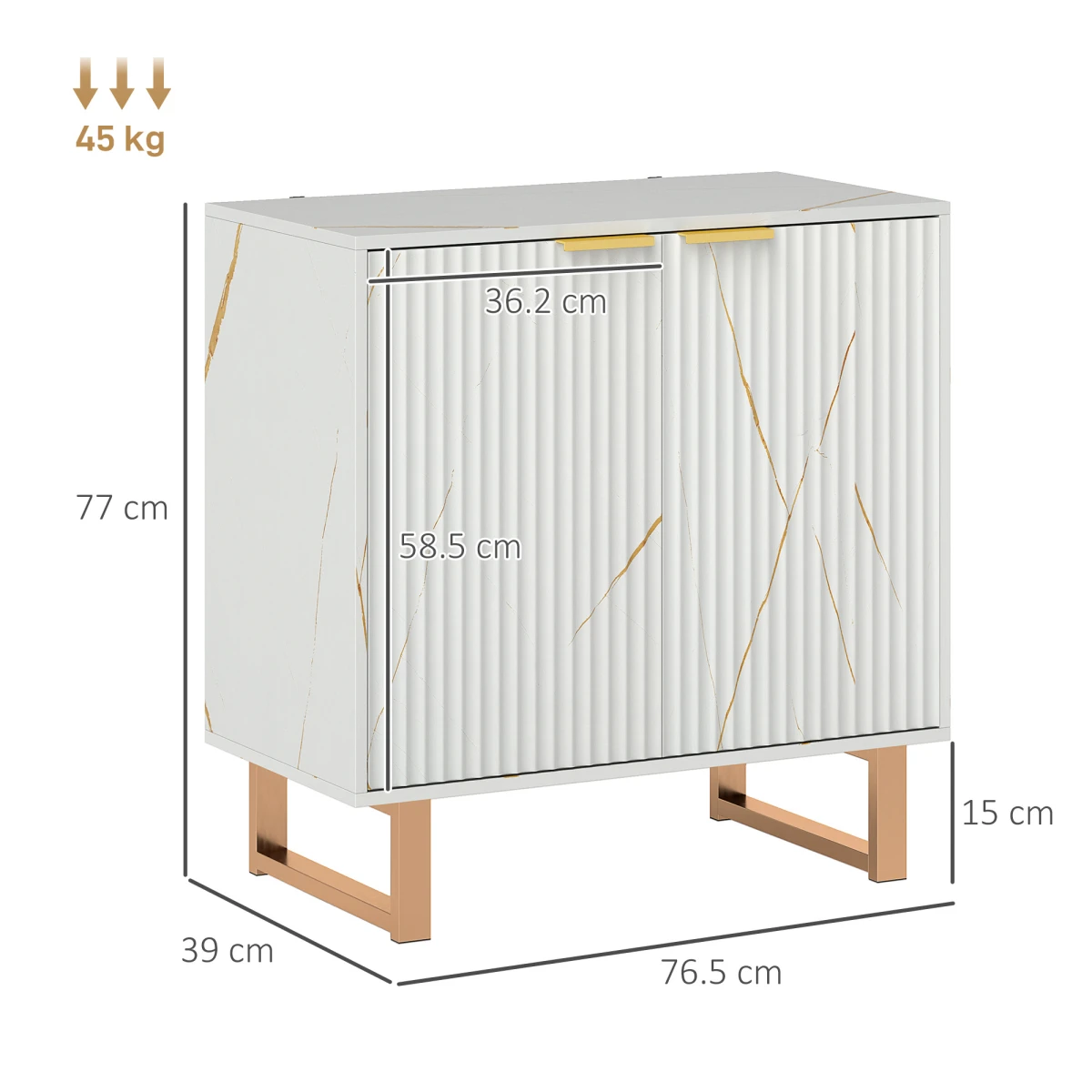 HOMCOM HOMCOM Compact Storage Cabinet With Gold Accents And Ridged Doors For Living Room - Office Storage
