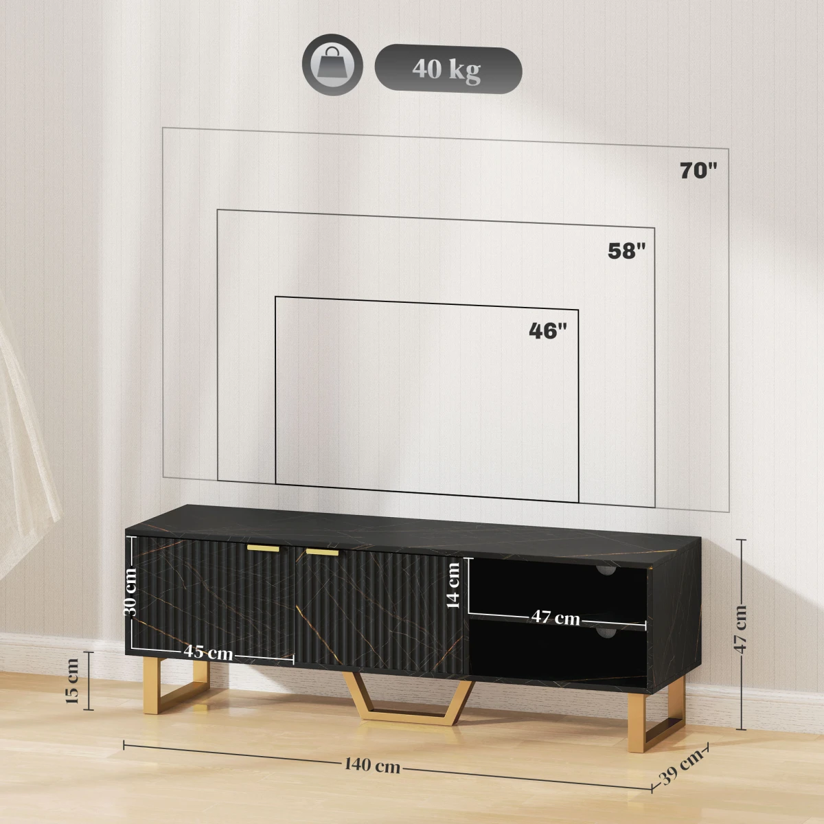 Stylish TV Stand Large Fluted Doors For Living Room by HOMCOM