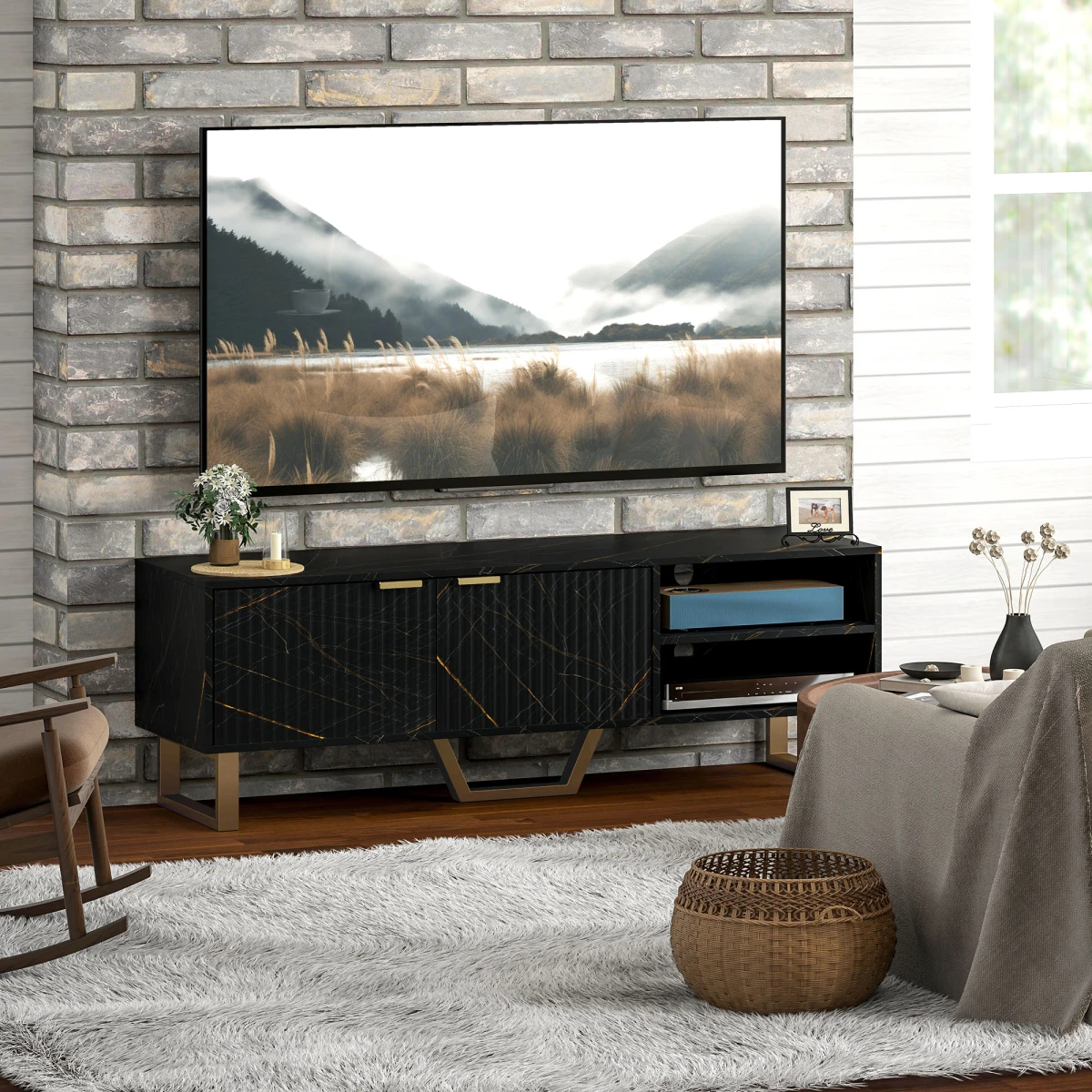 Stylish TV Stand Large Fluted Doors For Living Room by HOMCOM