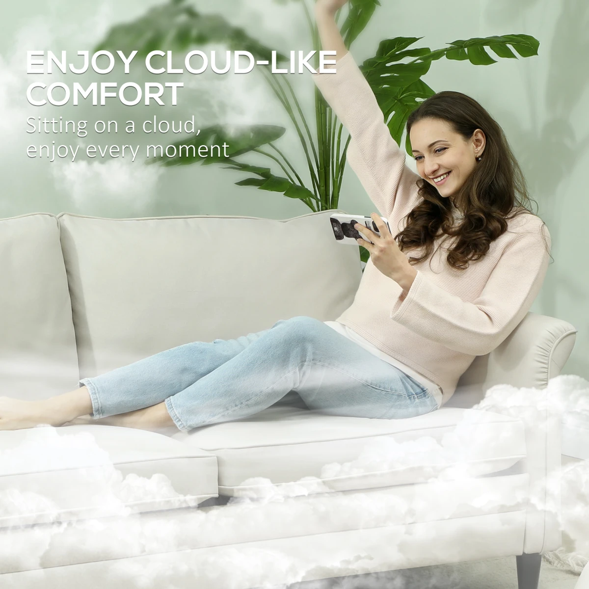 HOMCOM Sofa 84in Linen Fabric Soft Cushions Living Room by HOMCOM