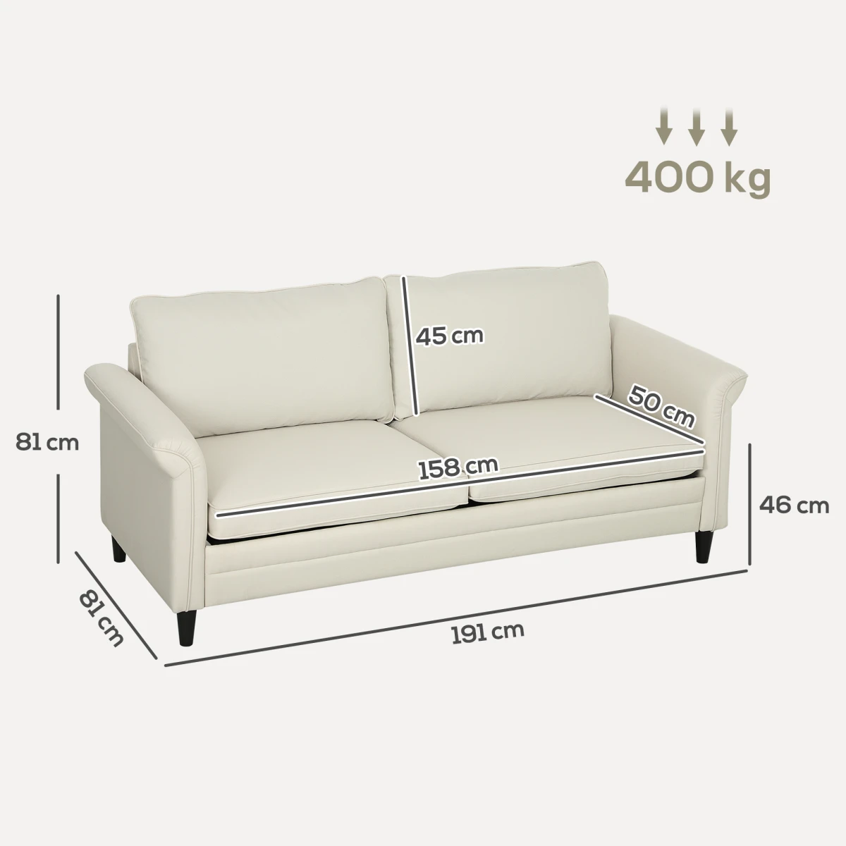 HOMCOM Sofa 84in Linen Fabric Soft Cushions Living Room - Sofa