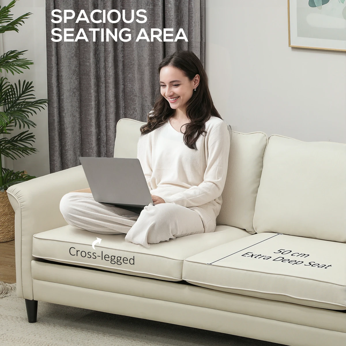 HOMCOM Sofa 84in Linen Fabric Soft Cushions Living Room - Sofa