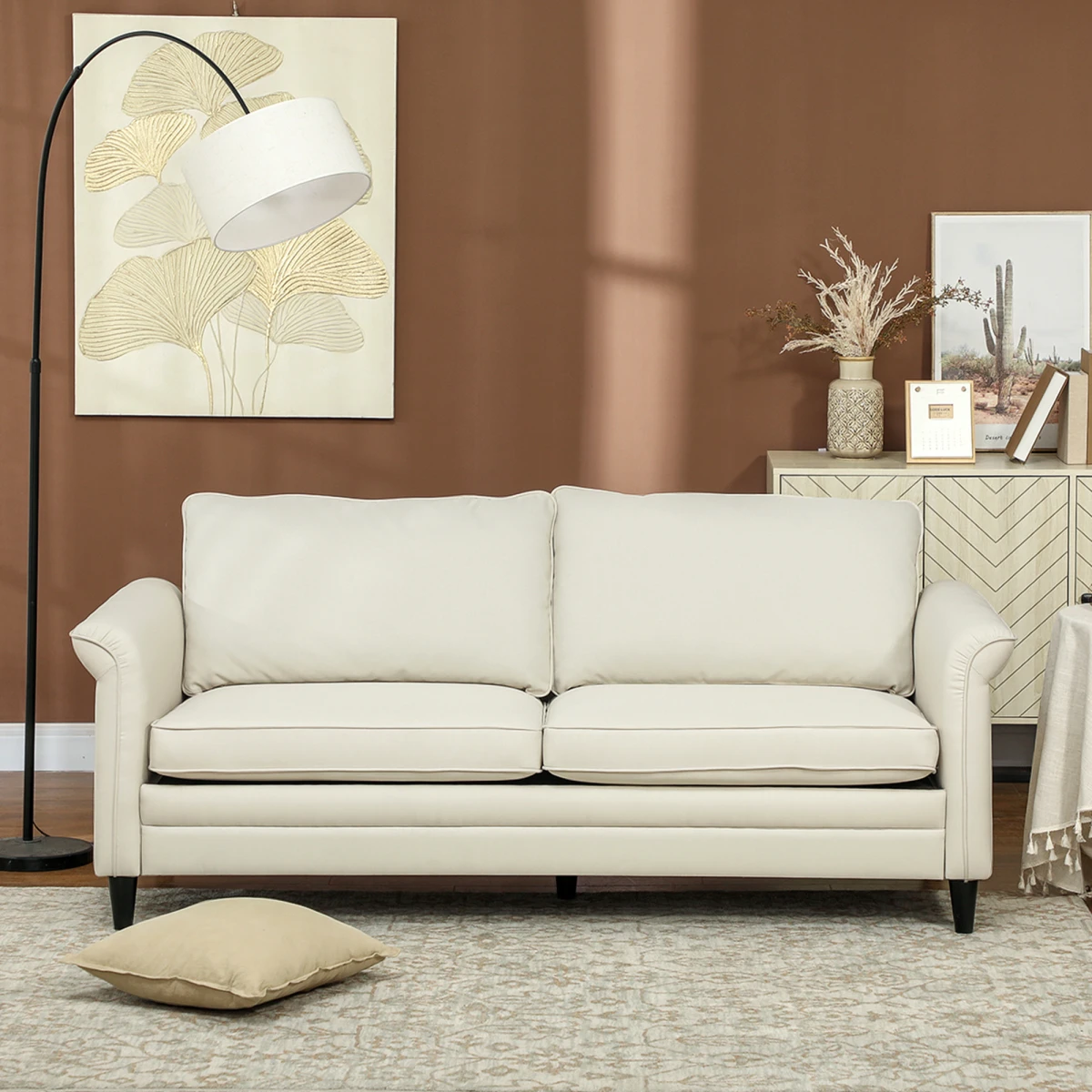 HOMCOM Sofa 84in Linen Fabric Soft Cushions Living Room - Sofa