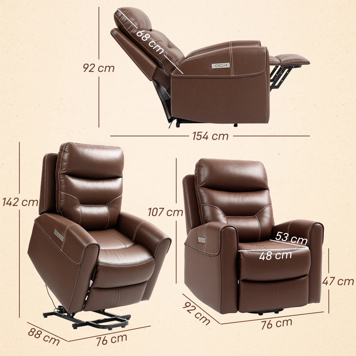 HOMCOM HOMCOM Riser Recliner Compact USB Ports Remote for Seniors - Recliner