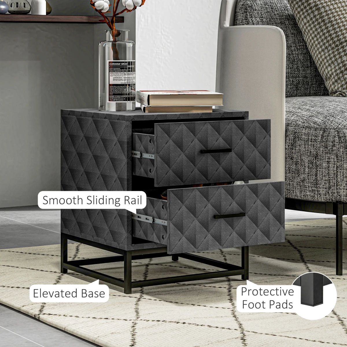 HOMCOM HOMCOM Nightstand Pair Diamond Pattern Drawers - Bedside Table