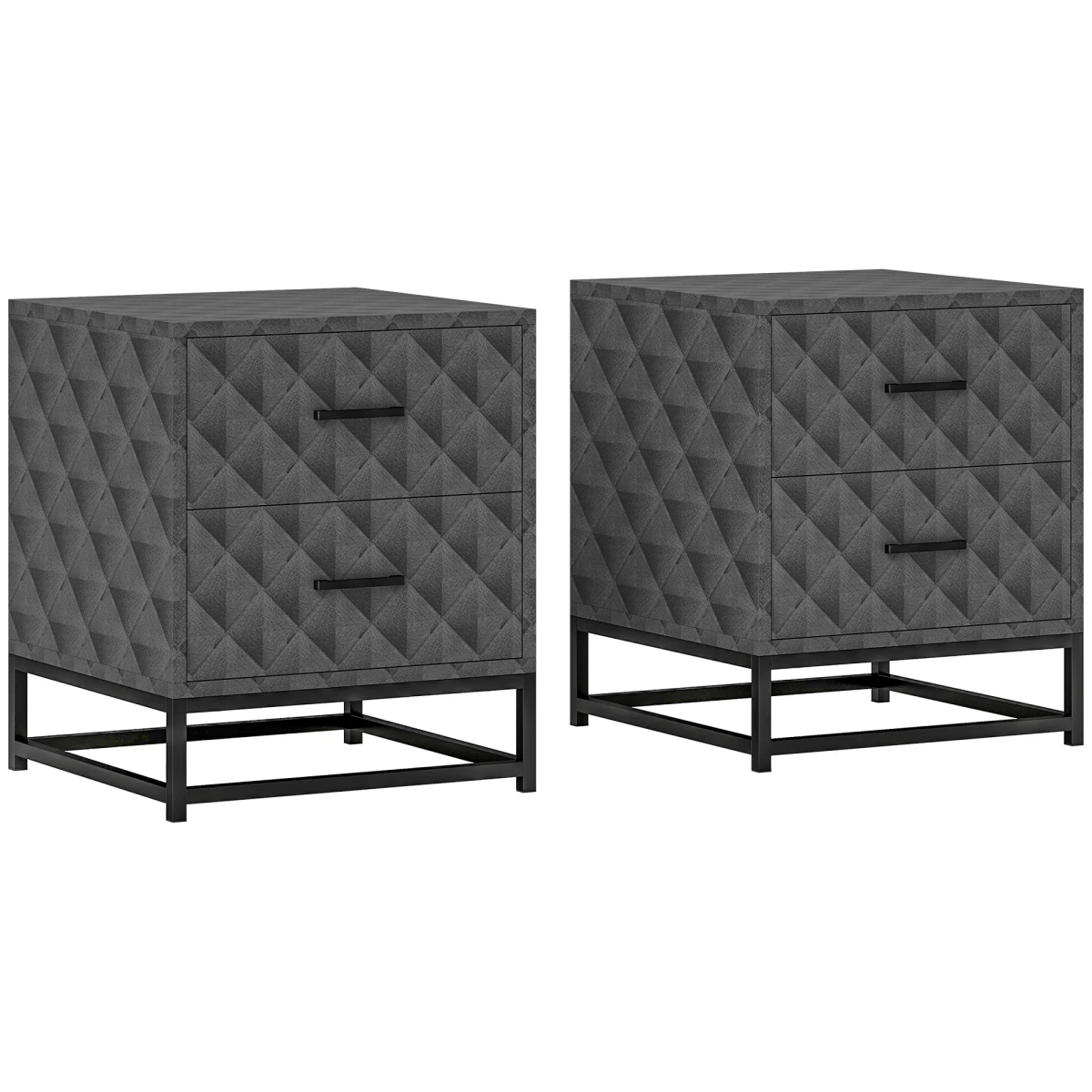 HOMCOM HOMCOM Nightstand Pair Diamond Pattern Drawers - Bedside Table