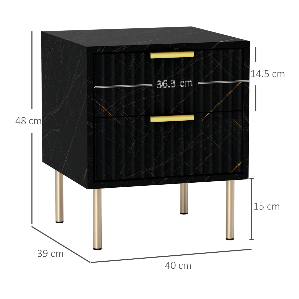 HOMCOM Nightstand Compact 2 Drawer Marble Bedroom by HOMCOM