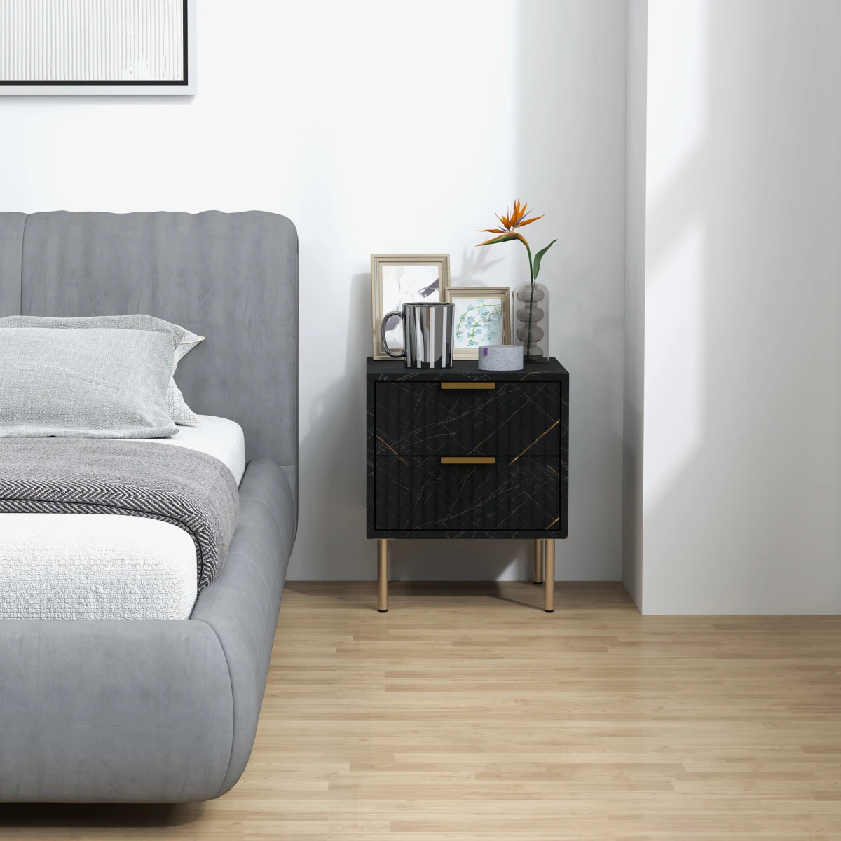 HOMCOM Nightstand Compact 2 Drawer Marble Bedroom by HOMCOM
