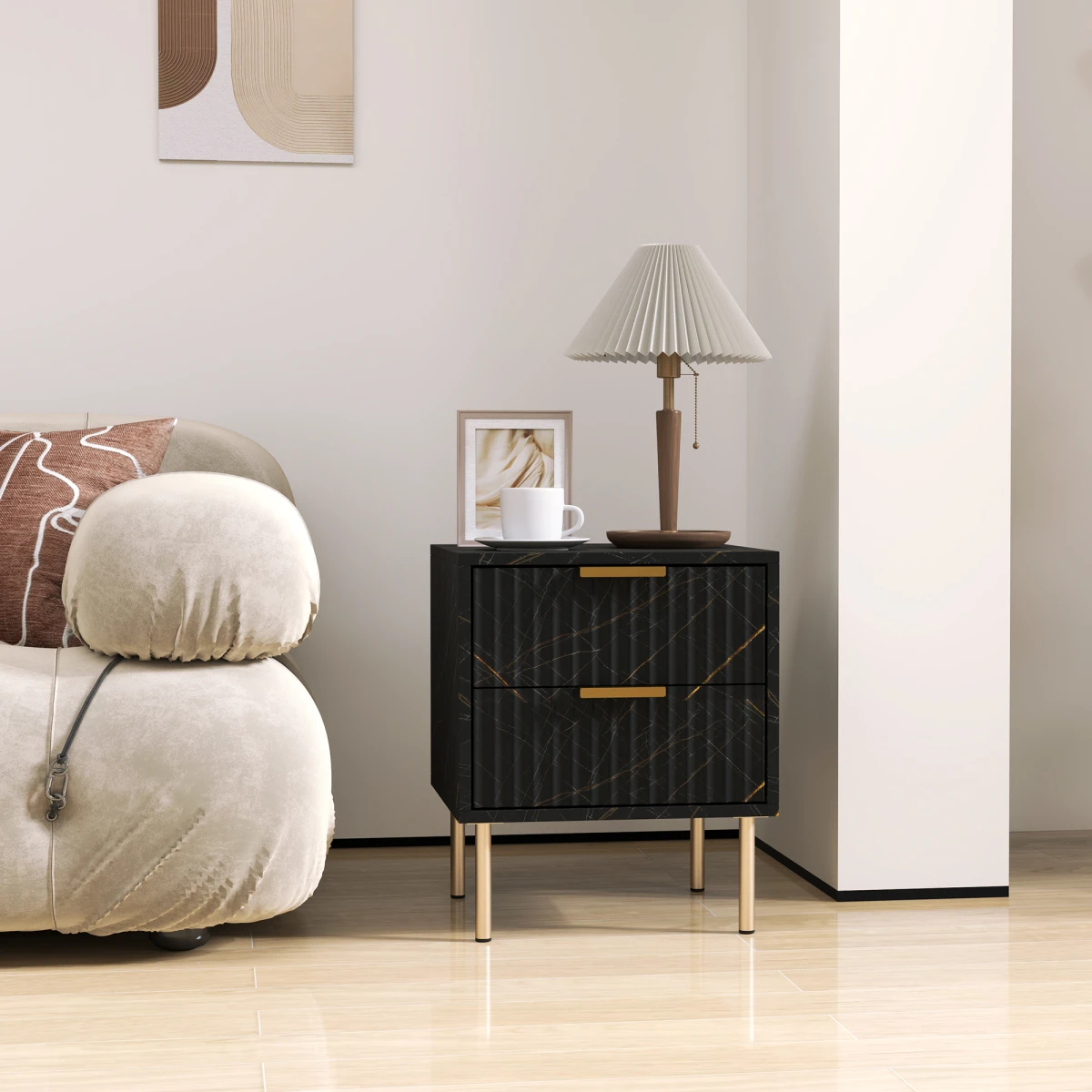 HOMCOM Nightstand Compact 2 Drawer Marble Bedroom by HOMCOM