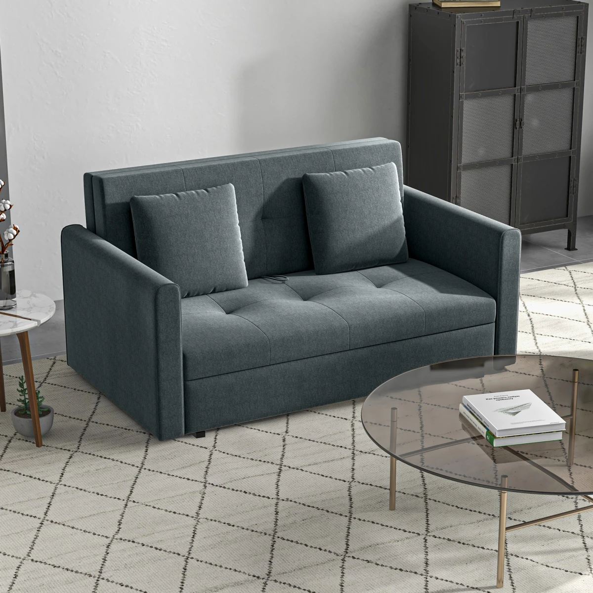Premium Convertible Loveseat 60in Wide With Storage Office by HOMCOM