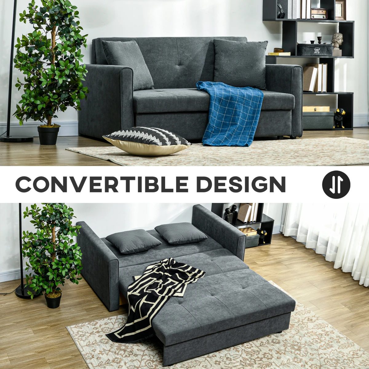 Premium Convertible Loveseat 60in Wide With Storage Office by HOMCOM