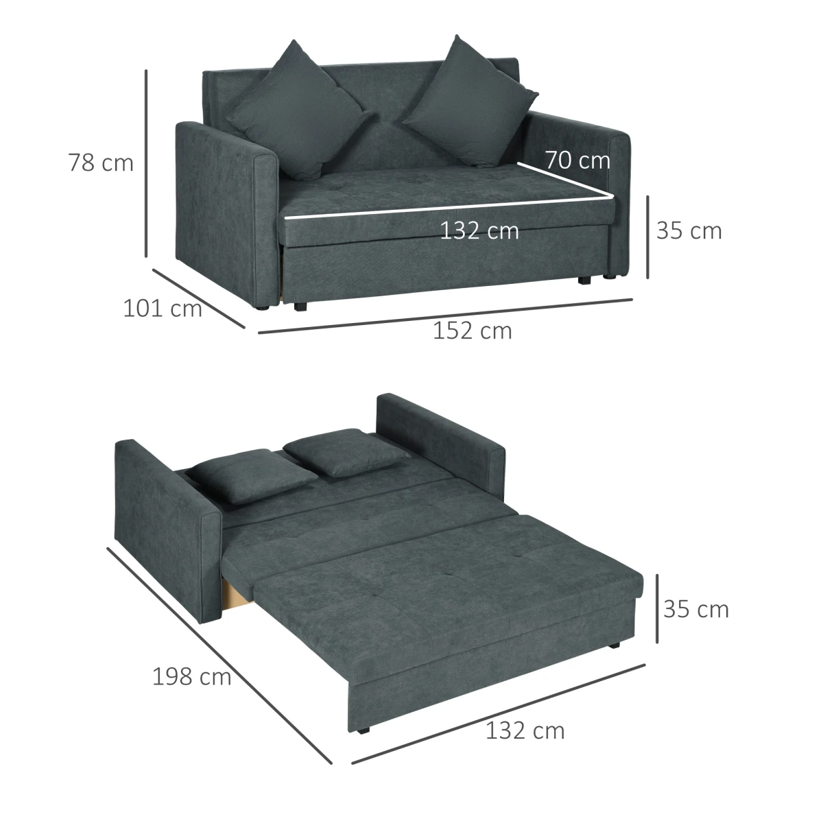 Premium Convertible Loveseat 60in Wide With Storage Office by HOMCOM