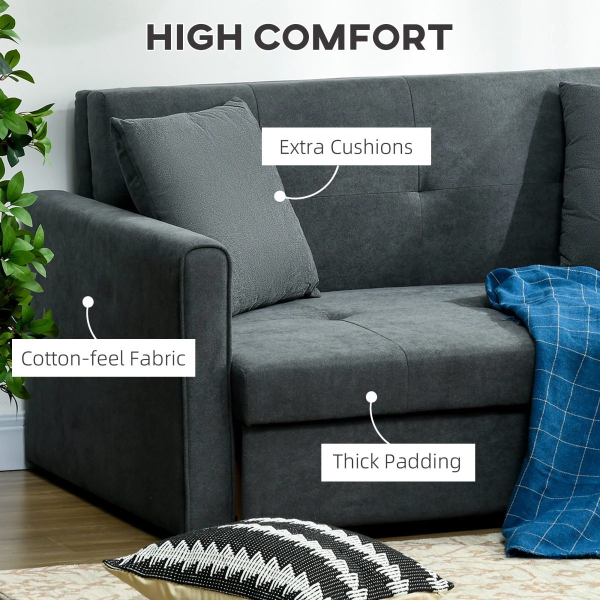 Premium Convertible Loveseat 60in Wide With Storage Office by HOMCOM
