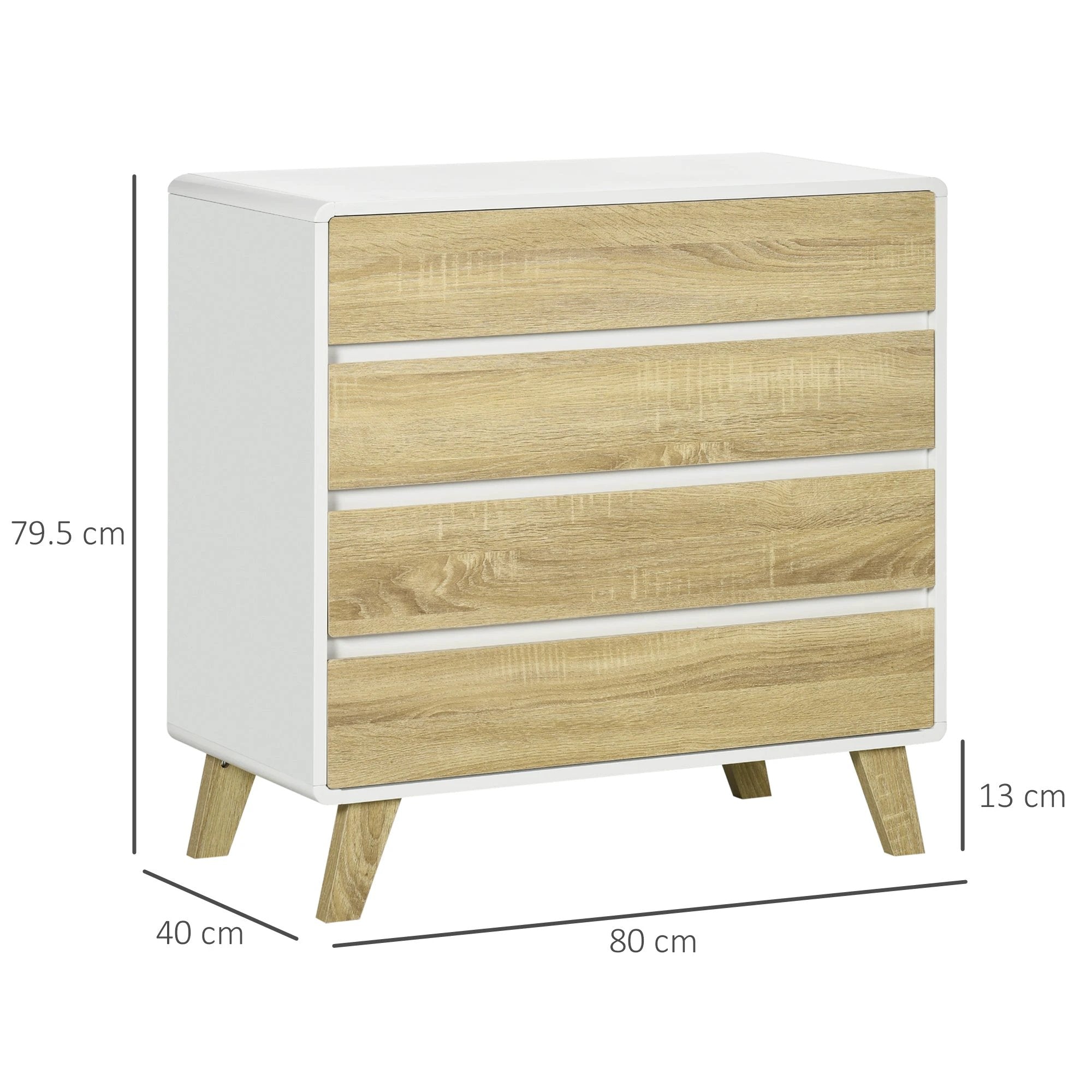 HOMCOM 4 Drawer Chest White With Wood Effect Fronts Bedroom Storage Organizer Anti Tip Straps - Chest of Drawers