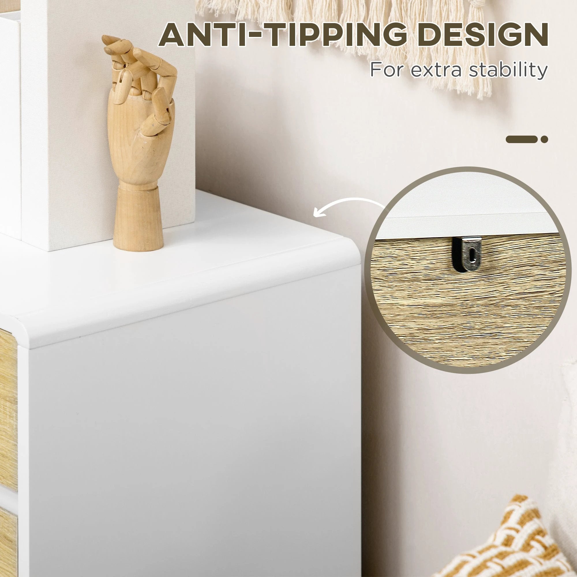 HOMCOM 4 Drawer Chest White With Wood Effect Fronts Bedroom Storage Organizer Anti Tip Straps by HOMCOM