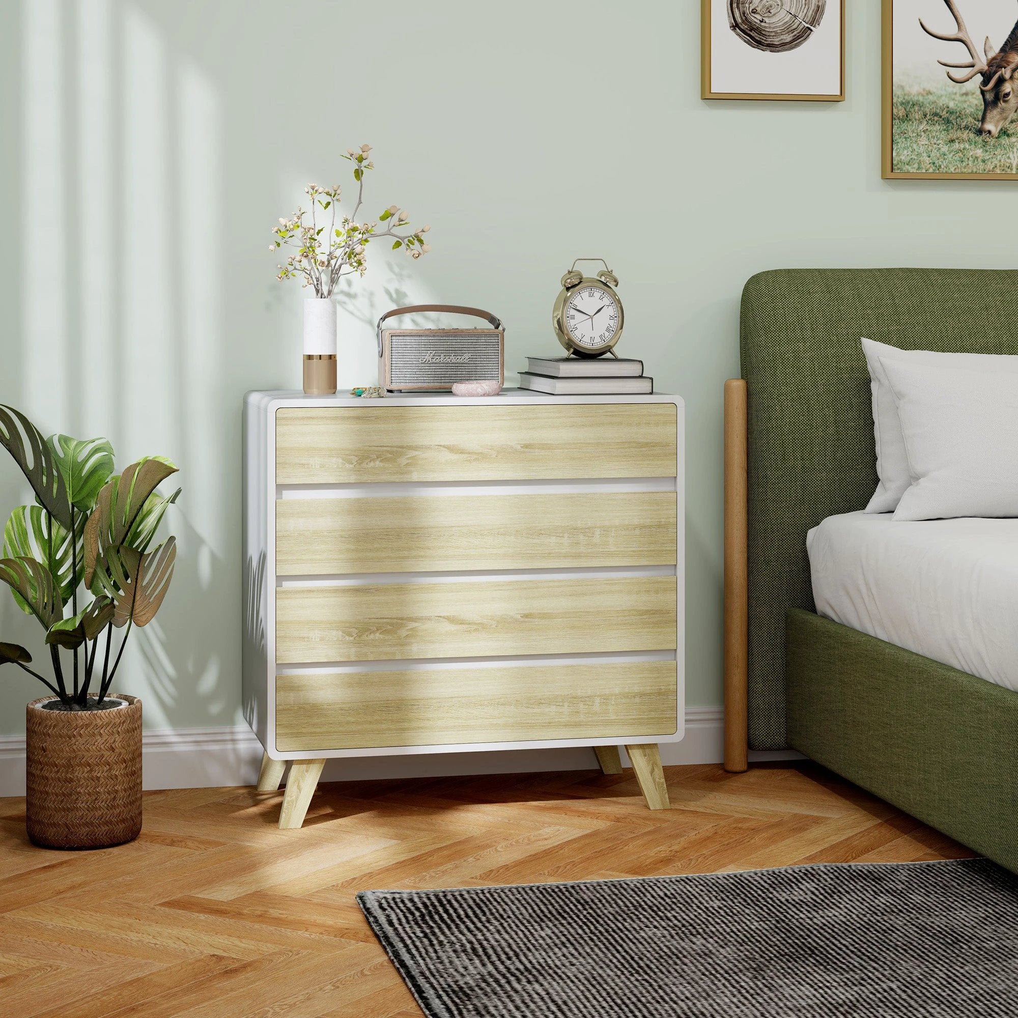 HOMCOM 4 Drawer Chest White With Wood Effect Fronts Bedroom Storage Organizer Anti Tip Straps by HOMCOM