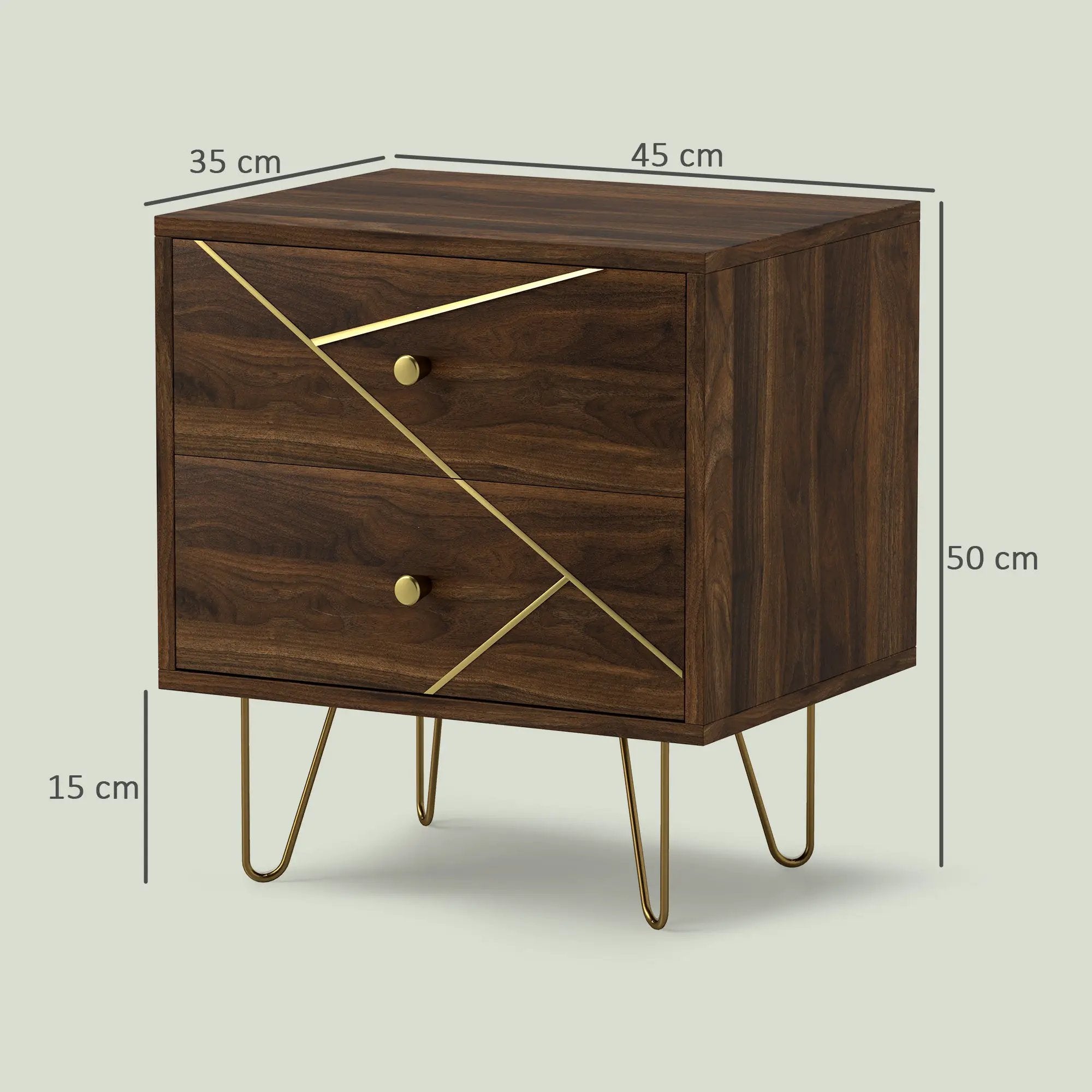 HOMCOM HOMCOM Bedside Tables Set of 2, Modern Side Table Set with 2 Drawers, Brown - Bedside Table