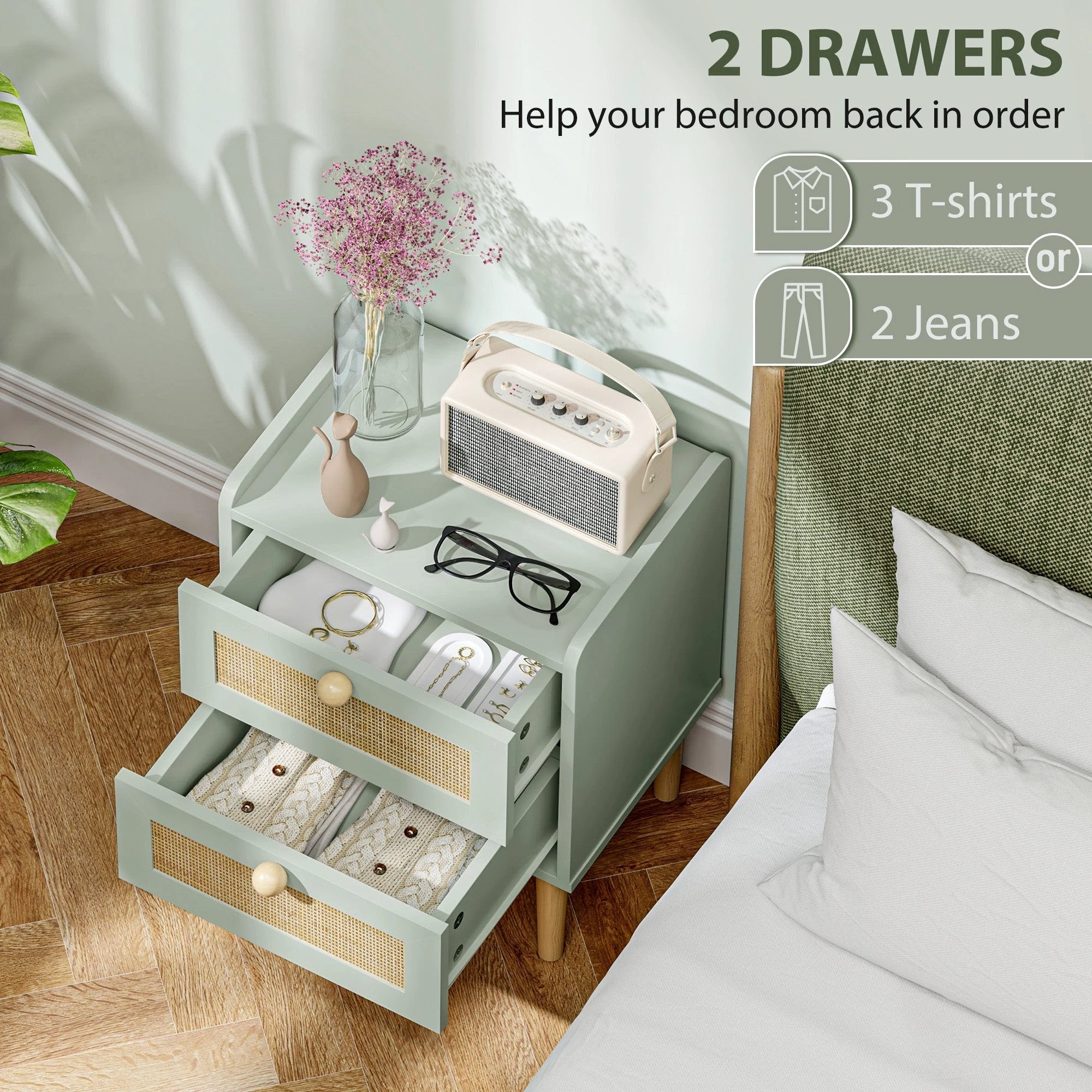 HOMCOM Chest of Drawers Boho Rattan Bedroom by HOMCOM