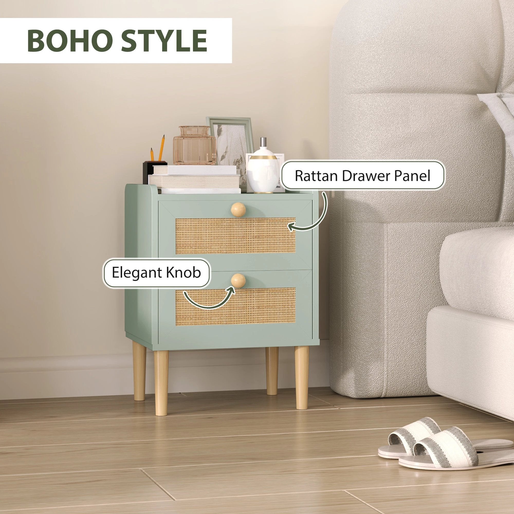 HOMCOM Chest of Drawers Boho Rattan Bedroom by HOMCOM