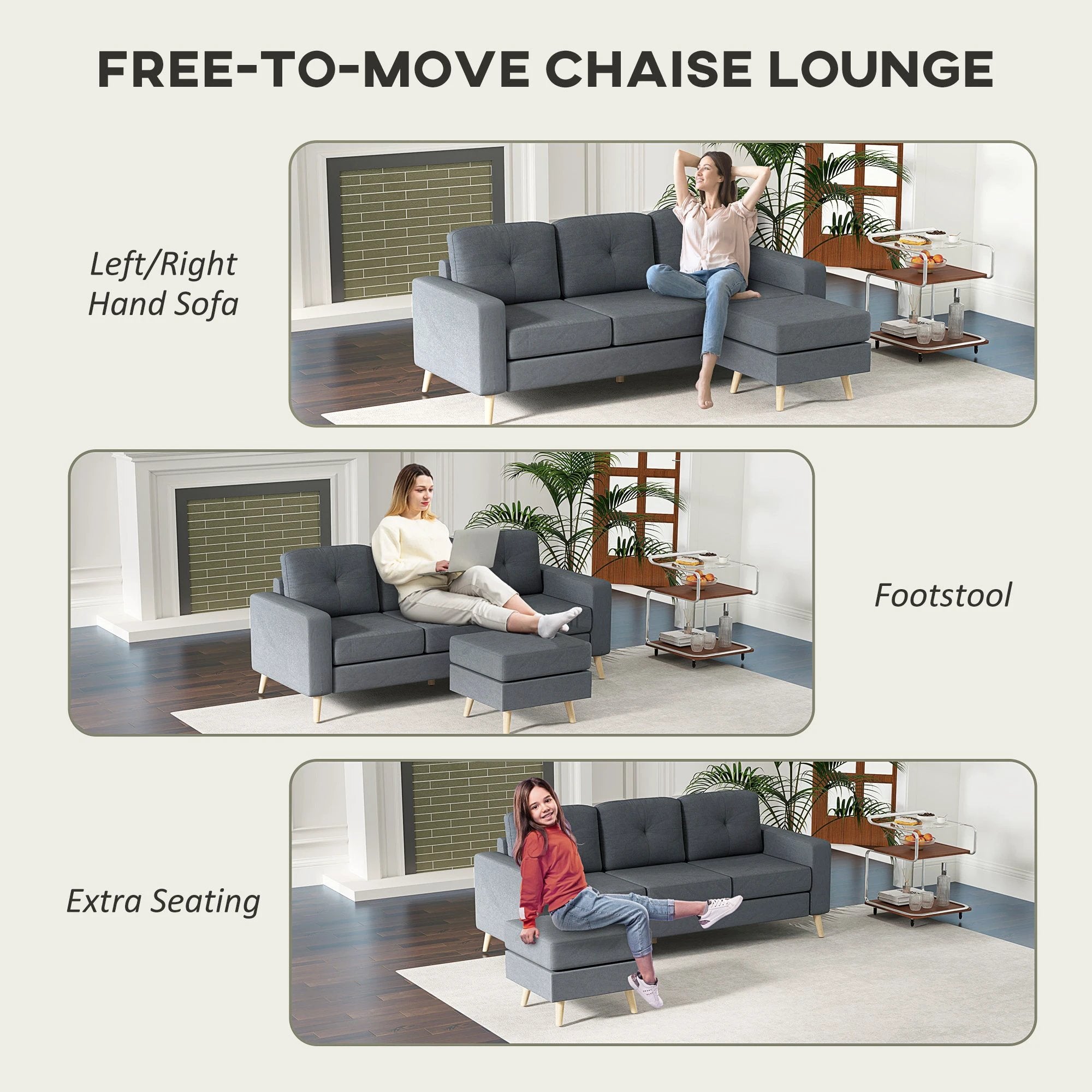 HOMCOM L Shaped Sofa 3Seat Space Saving Linen LivingRoom - Sofa
