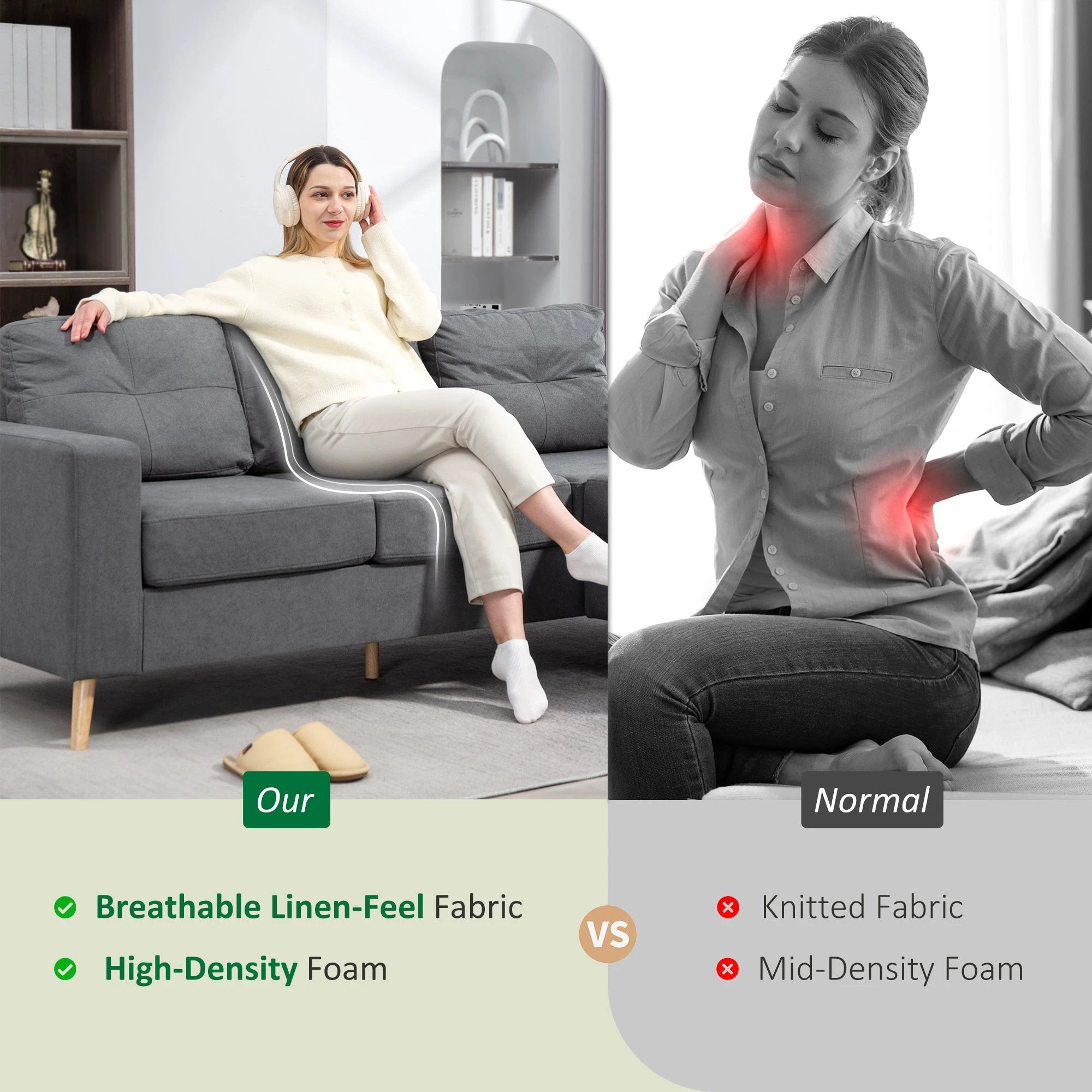 HOMCOM L Shaped Sofa 3Seat Space Saving Linen LivingRoom - Sofa