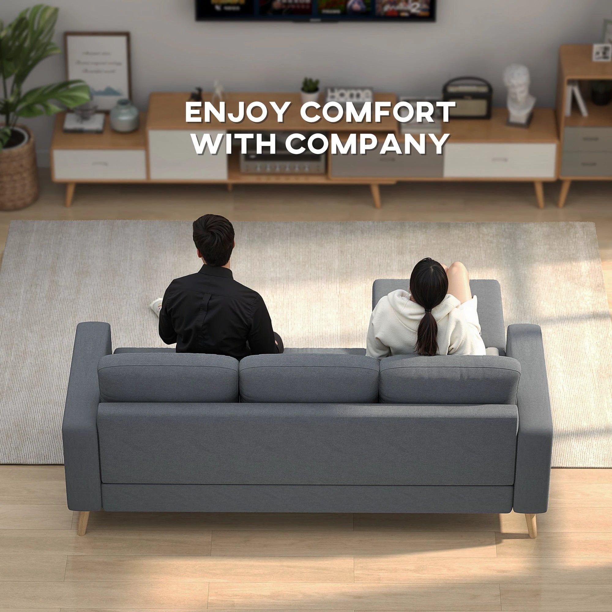 HOMCOM L Shaped Sofa 3Seat Space Saving Linen LivingRoom - Sofa