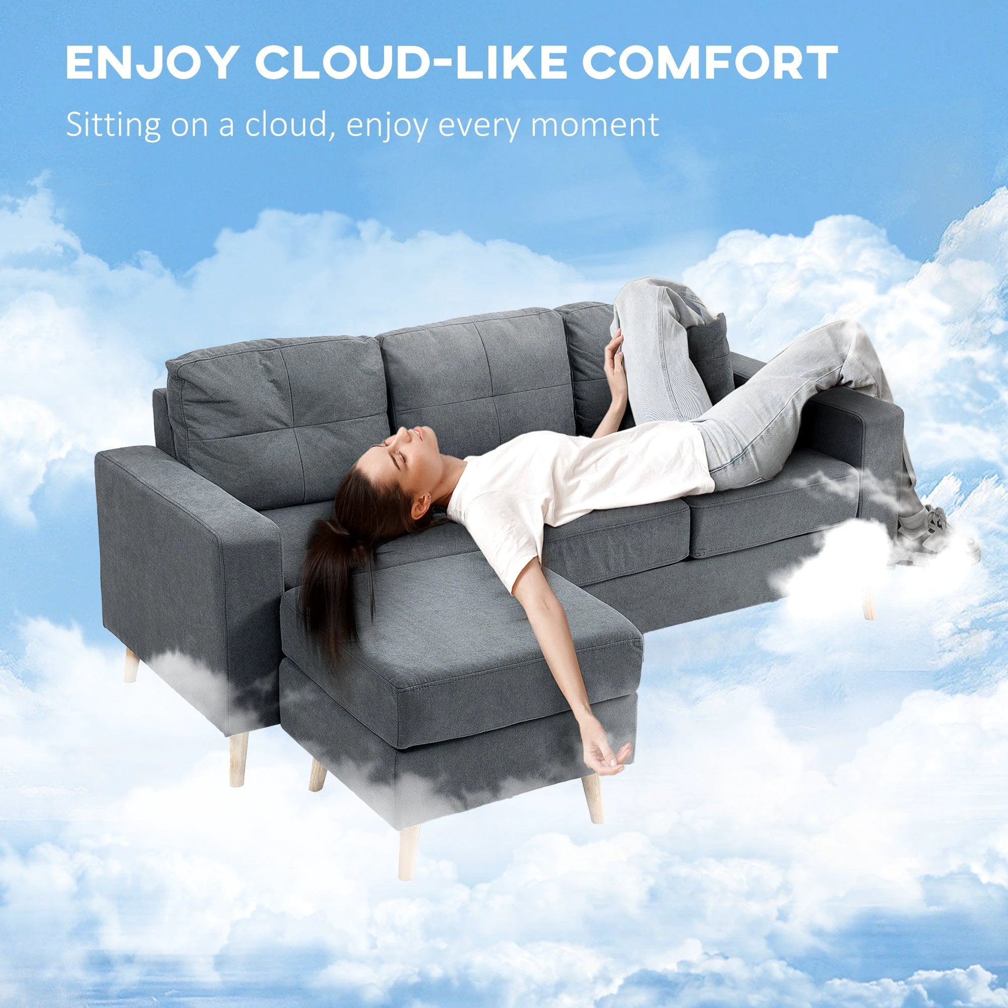HOMCOM L Shaped Sofa 3Seat Space Saving Linen LivingRoom - Sofa