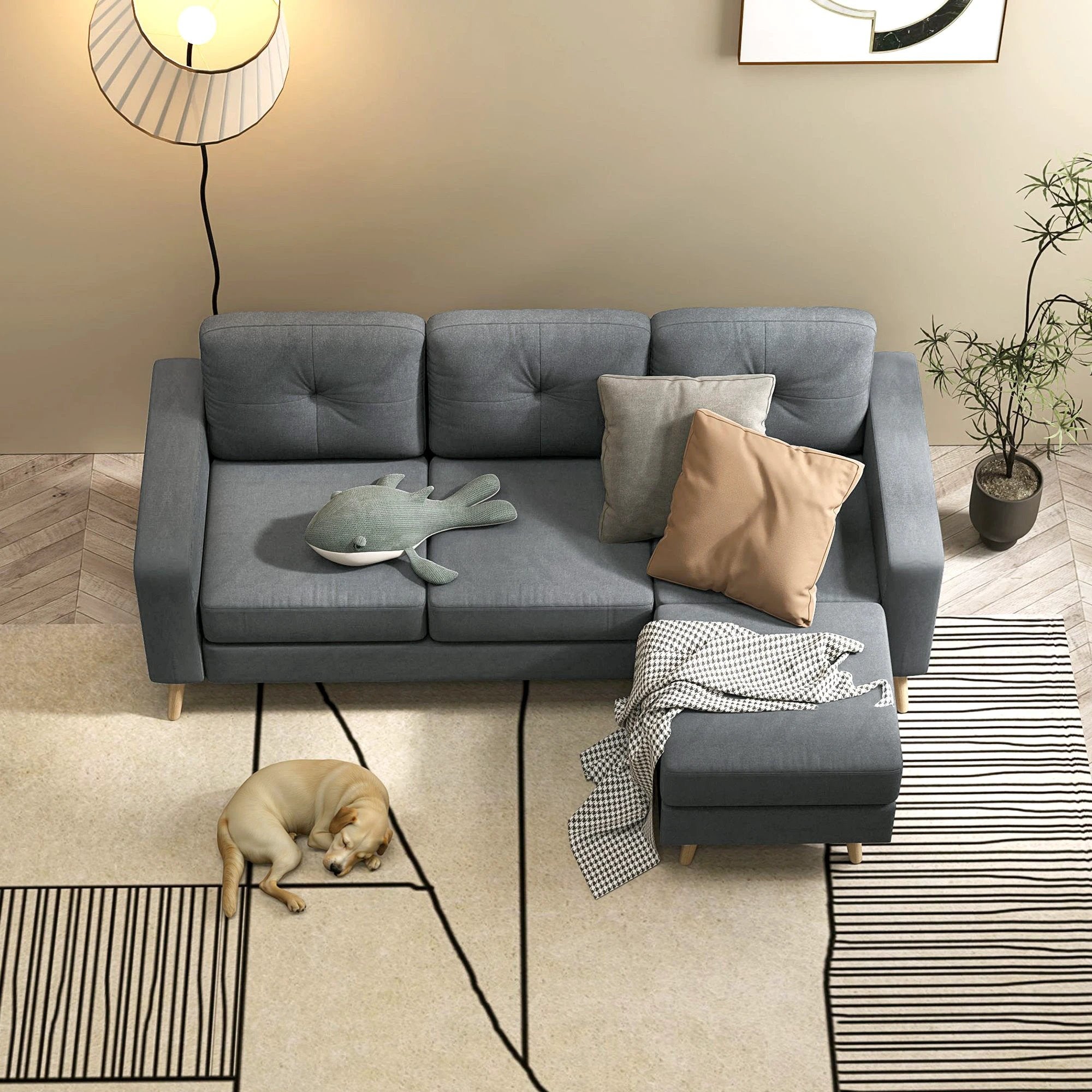 HOMCOM L Shaped Sofa 3Seat Space Saving Linen LivingRoom - Sofa