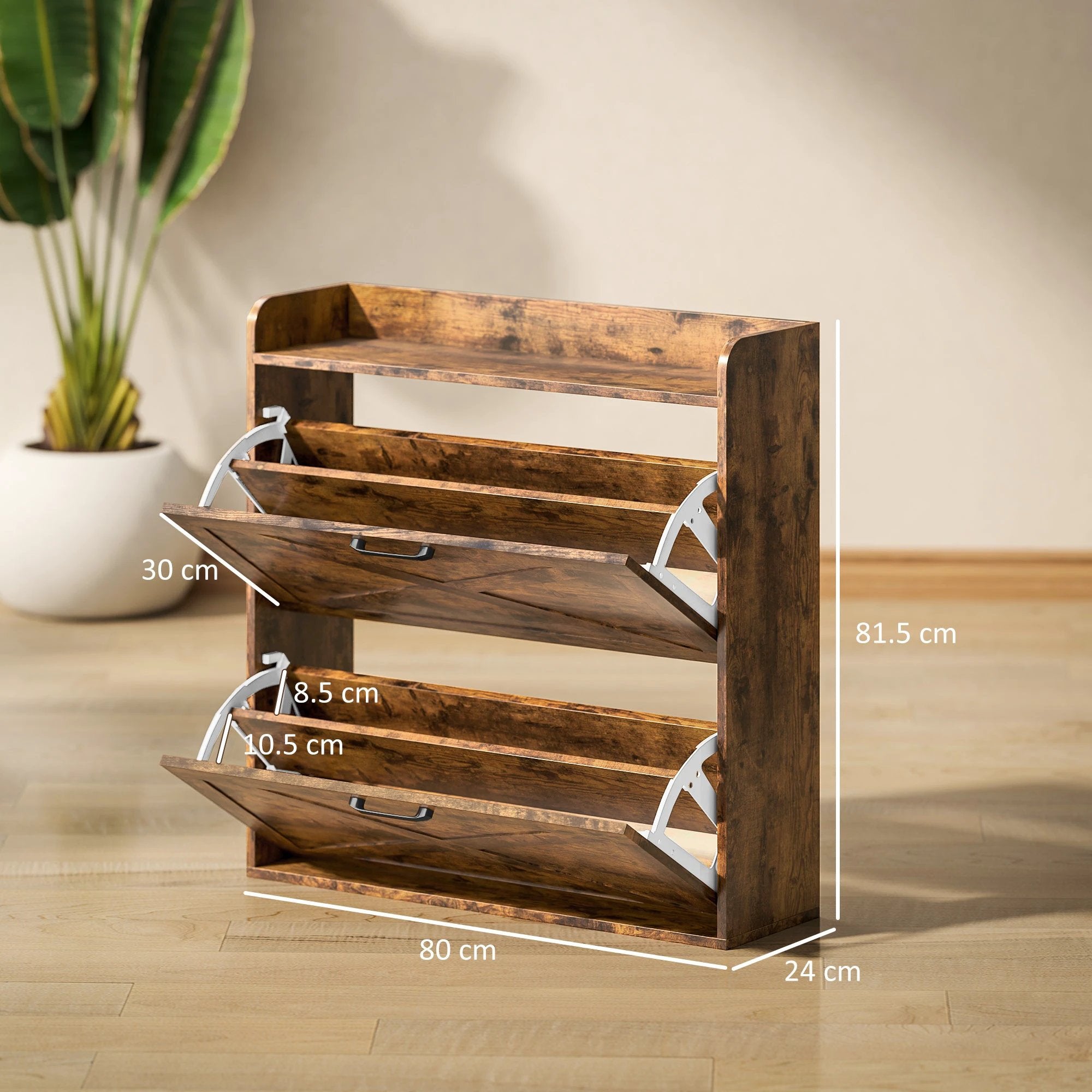 HOMCOM Narrow Shoe Cabinet Farmhouse Slim Shoe Storage Cabinet Rustic Brown by HOMCOM