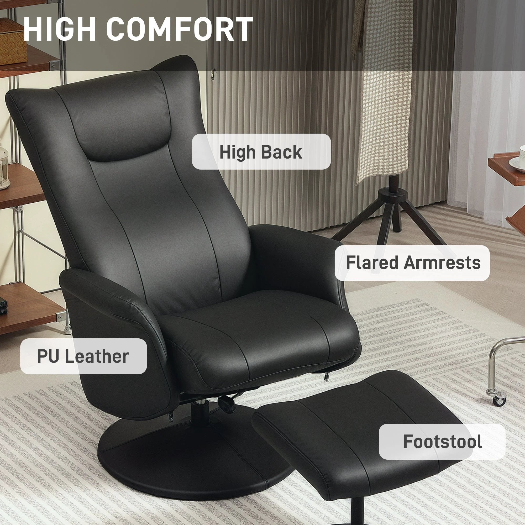 HOMCOM Comfort Plus Reclining Armchair Stool 360 Swivel Living Room - Recliner