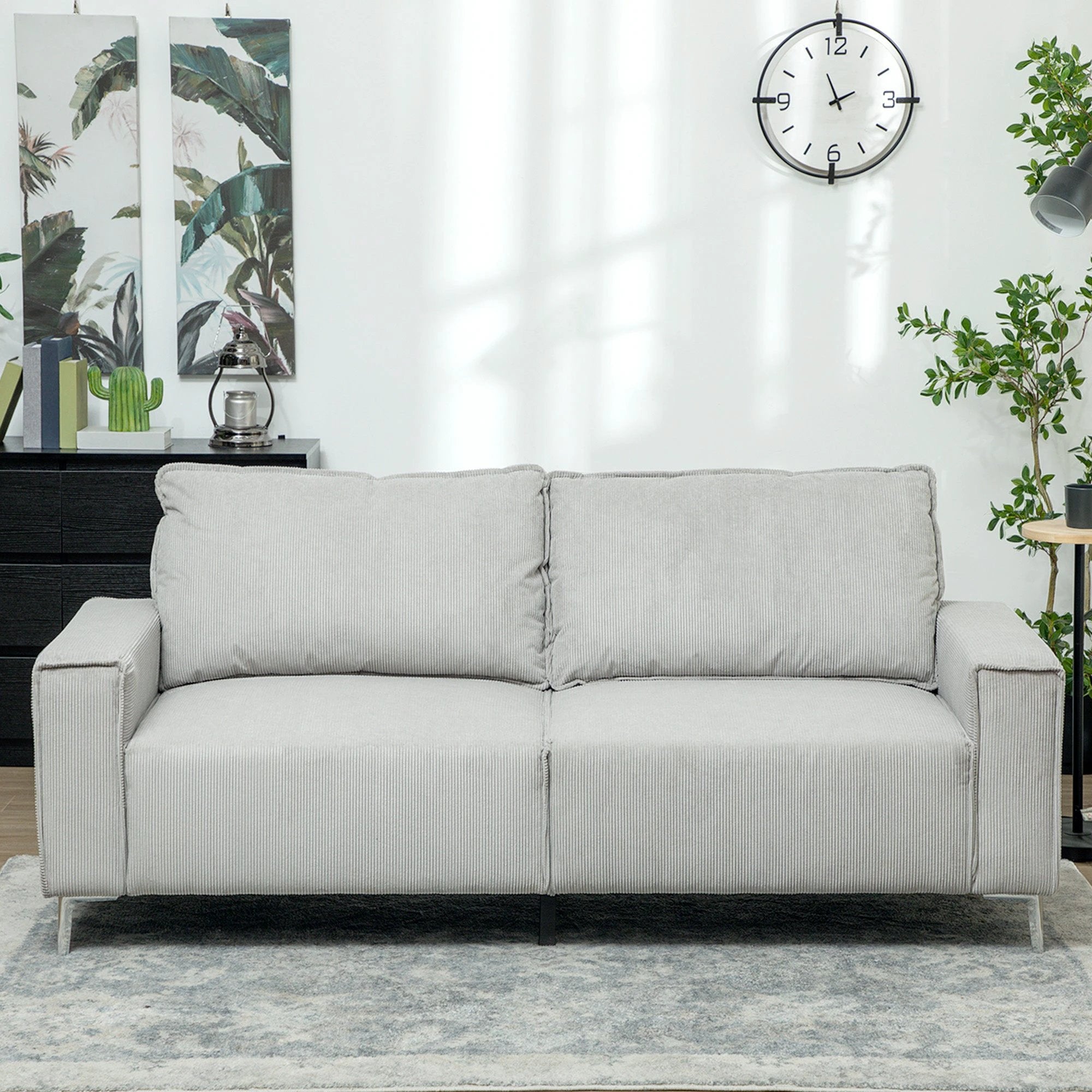 HOMCOM Cosy Corduroy Sofa Three Seater Grey Upholstered Living - Sofa