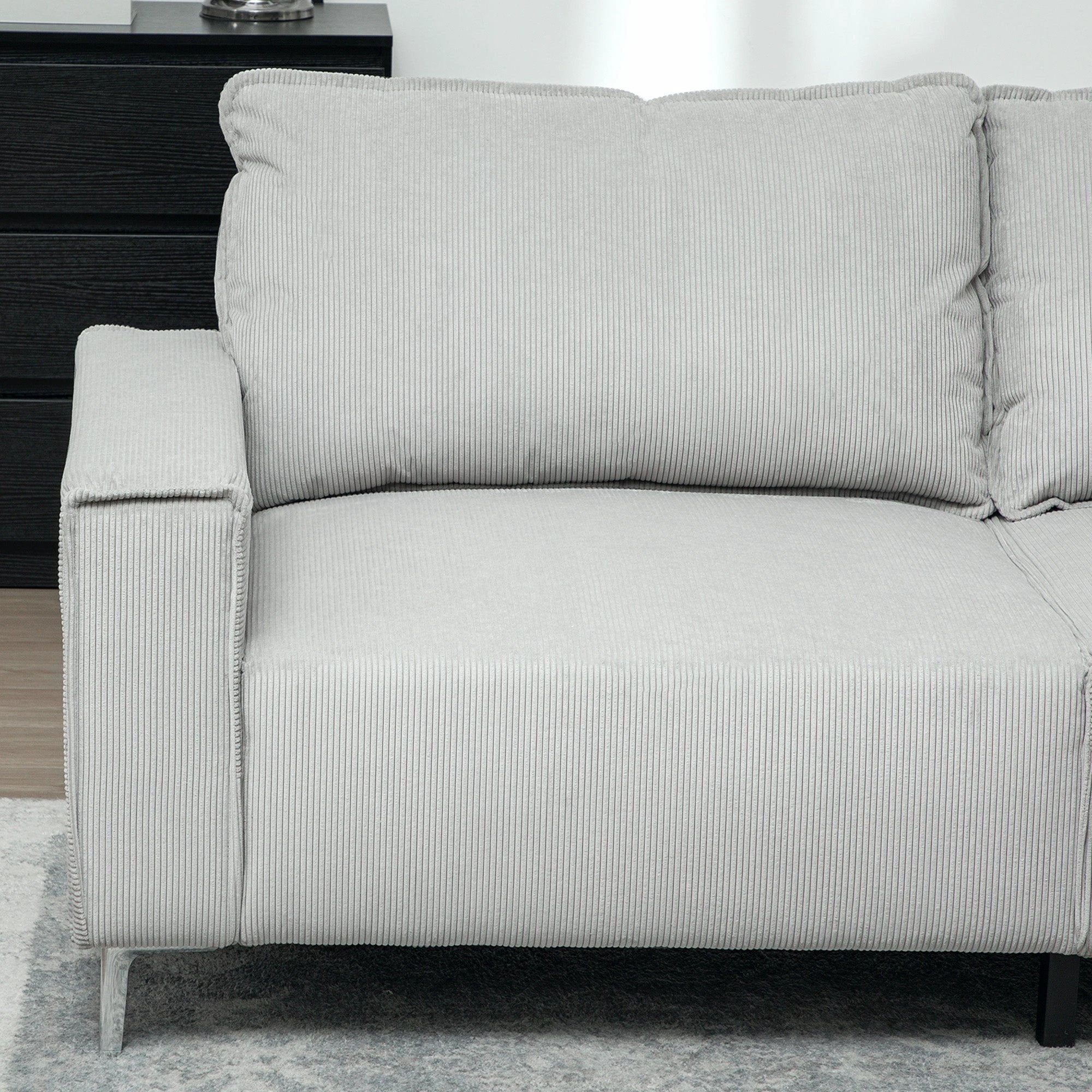 Cosy Corduroy Sofa Three Seater Grey Upholstered Living by HOMCOM