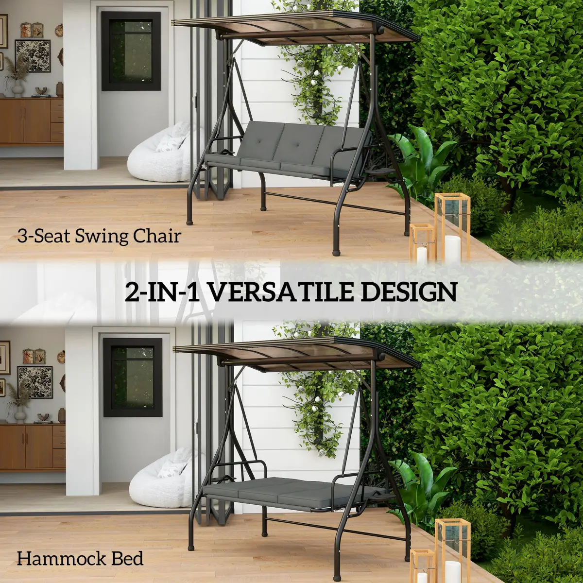 Outsunny Outsunny 3 Seater Garden Swing Seat Bed, Convertible Swing Chair - Hammocks