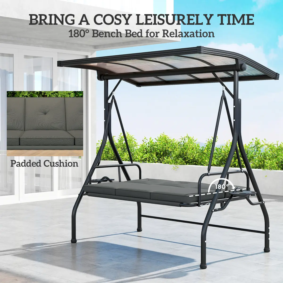 Outsunny Outsunny 3 Seater Garden Swing Seat Bed, Convertible Swing Chair - Hammocks