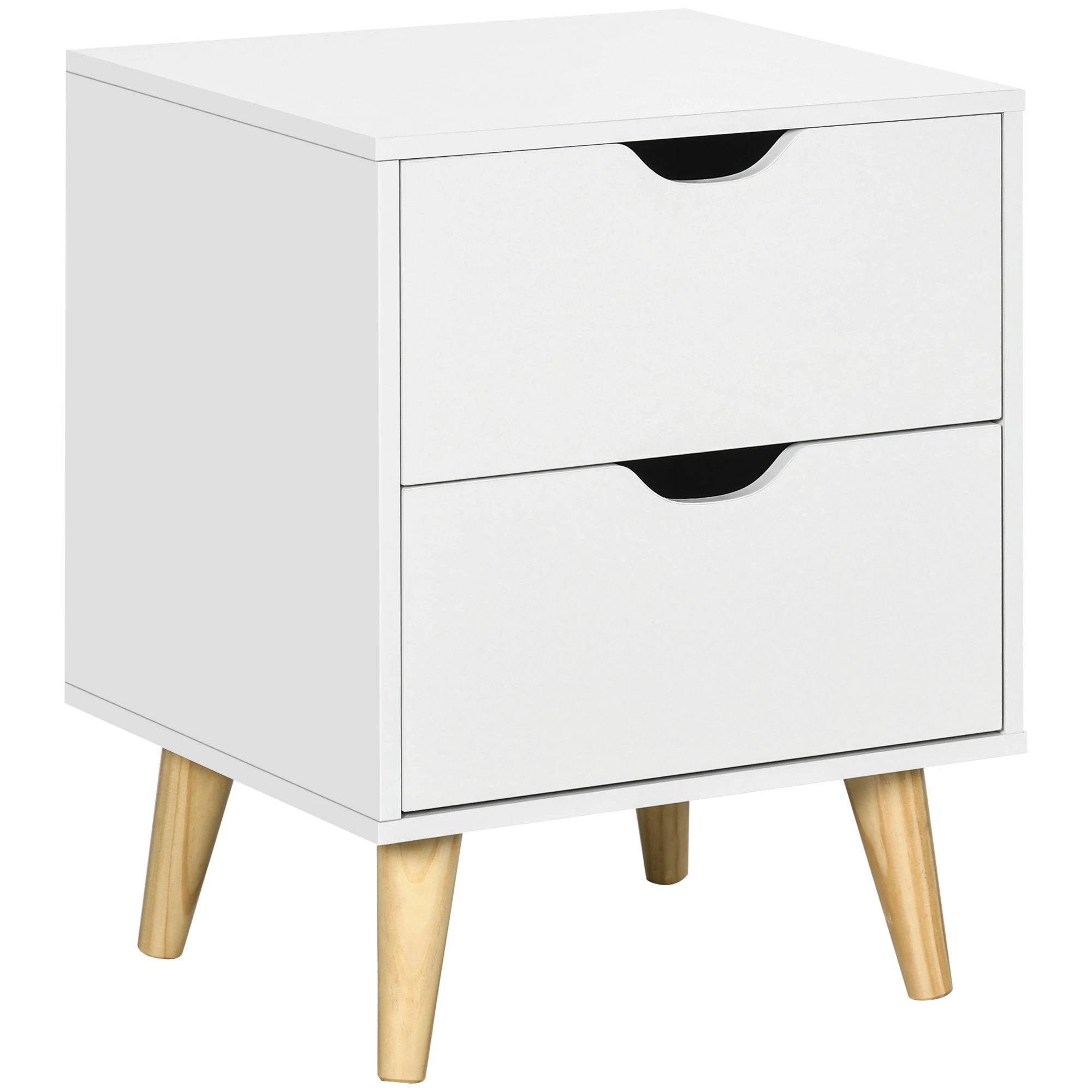 Elegant Nightstand Compact Two Drawers Pine Legs by HOMCOM
