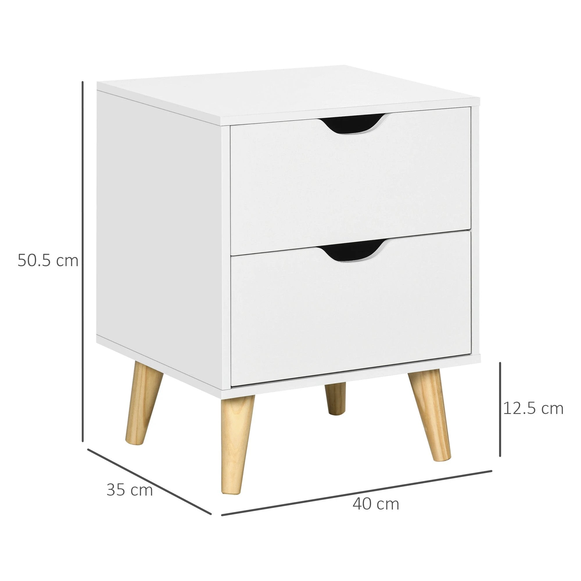 HOMCOM Elegant Nightstand Compact Two Drawers Pine Legs - Bedside Table