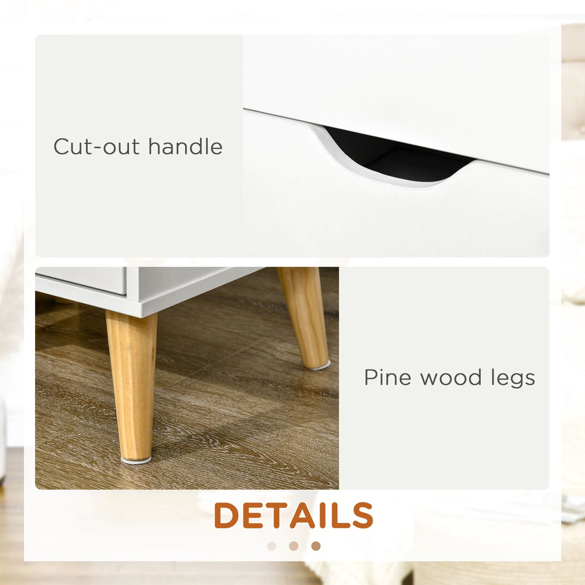 HOMCOM Elegant Nightstand Compact Two Drawers Pine Legs - Bedside Table