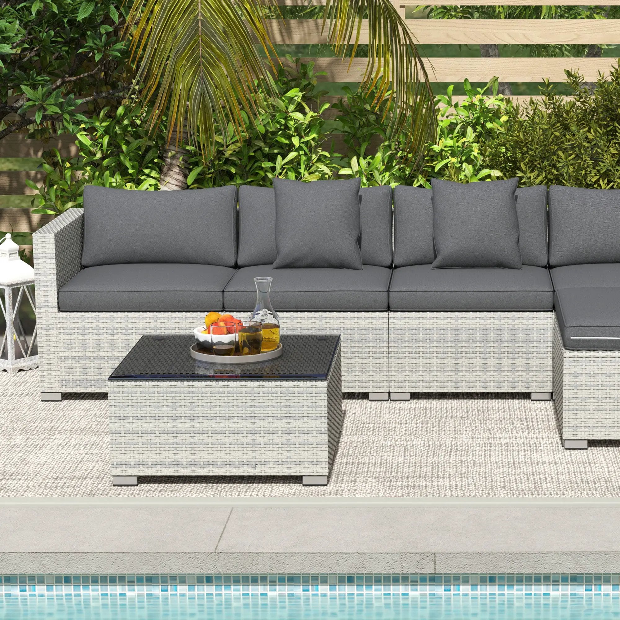 Outsunny Outsunny 6 Pieces Rattan Furniture Set Garden Sofa Set Mixed Grey - Garden Sofa Sets