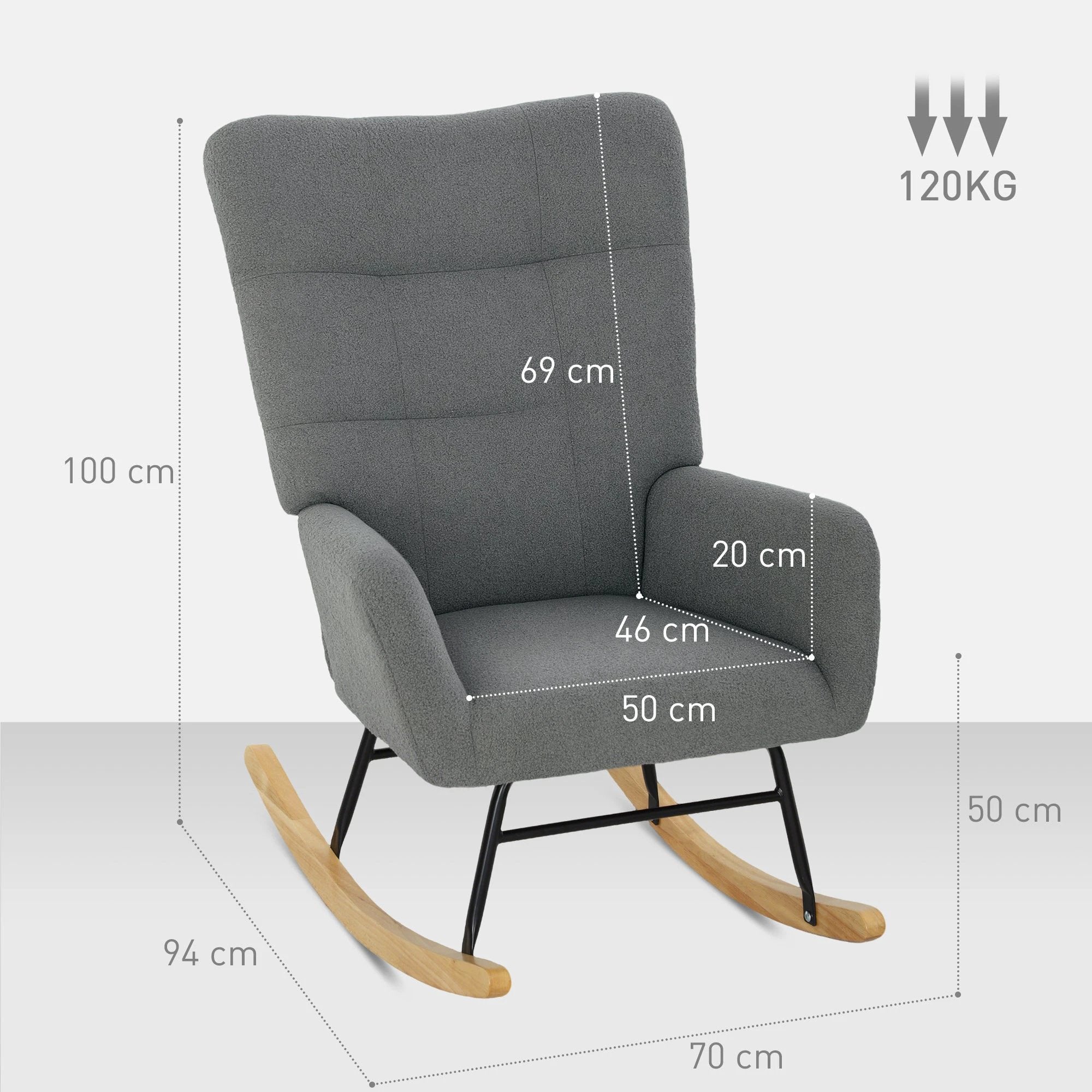 HOMCOM Rocking Chair Teddy Fleece Grey For Modern Bedroom - Armchair