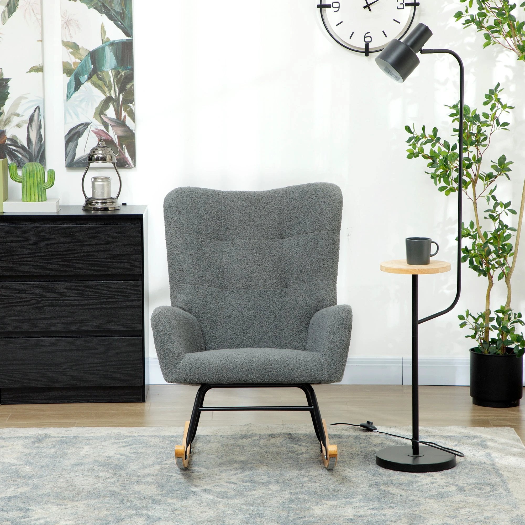 HOMCOM Rocking Chair Teddy Fleece Grey For Modern Bedroom - Armchair