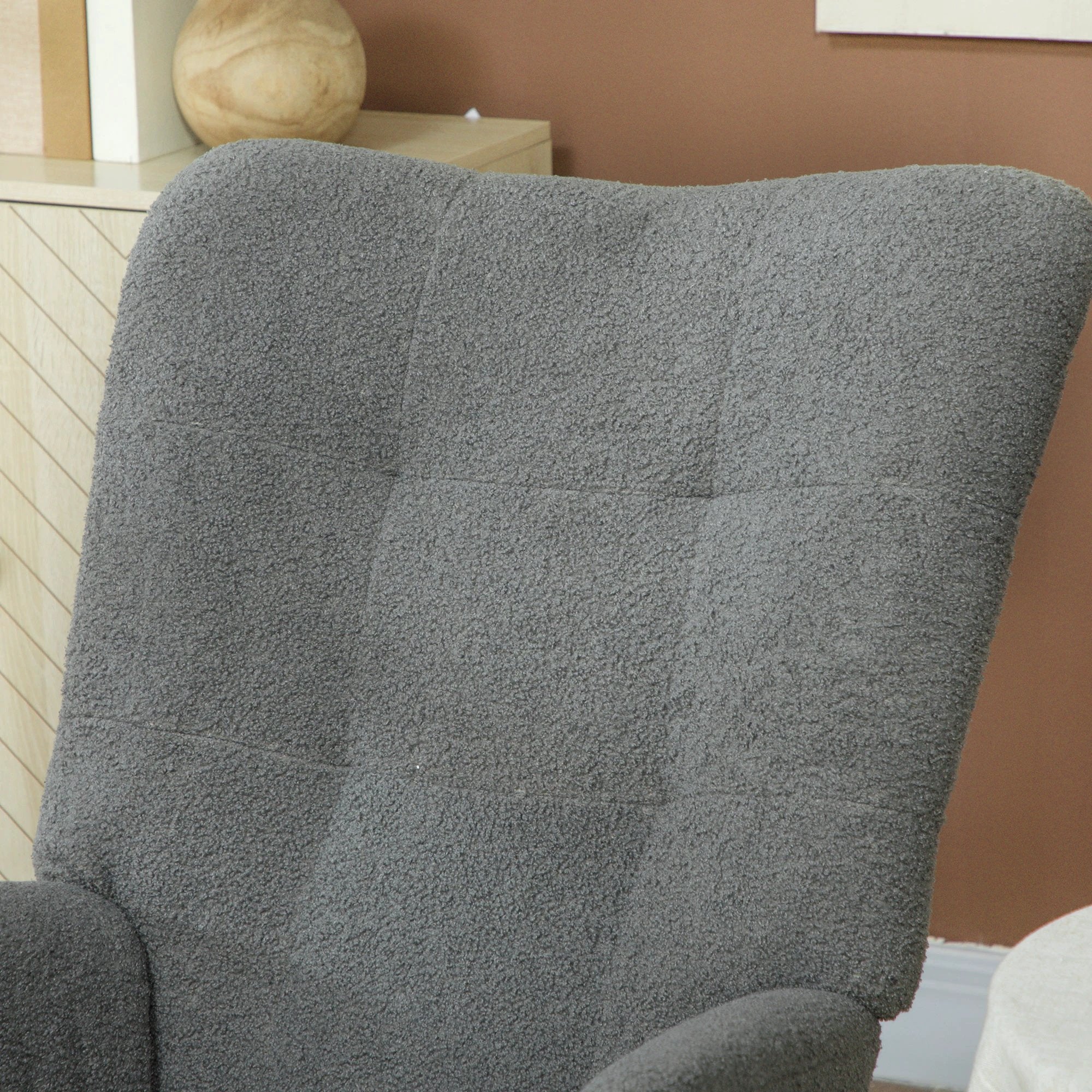 HOMCOM Rocking Chair Teddy Fleece Grey For Modern Bedroom - Armchair